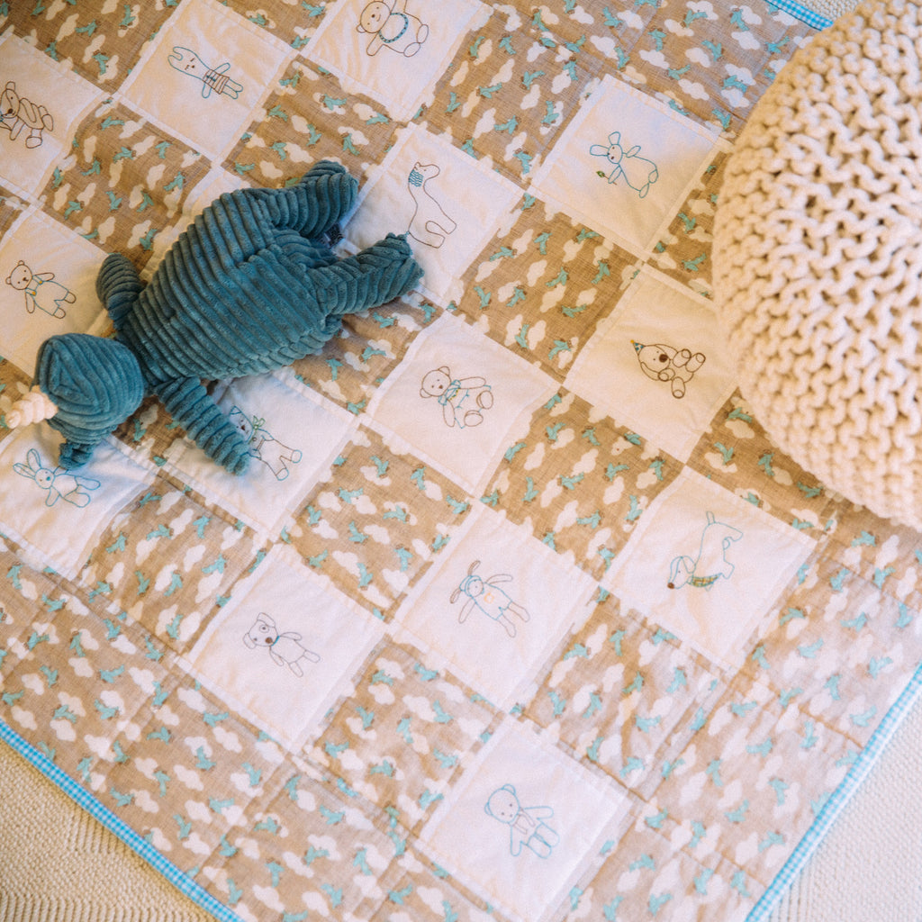 DIY embroidered baby quilt kit-Menagerie – Sewing Bird