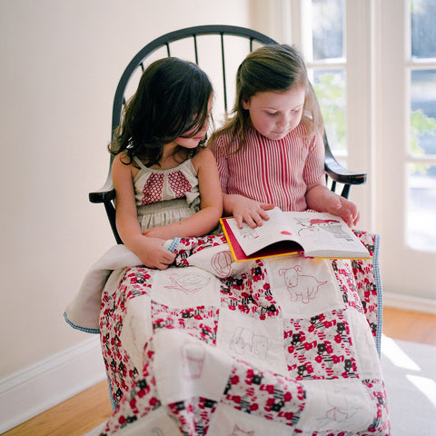 DIY embroidered baby quilt kit-red retro