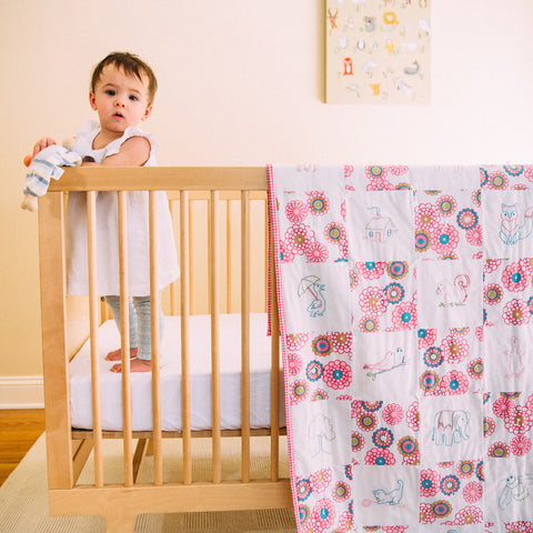 DIY embroidered baby quilt kit-vintage- pink corduroy.nursery